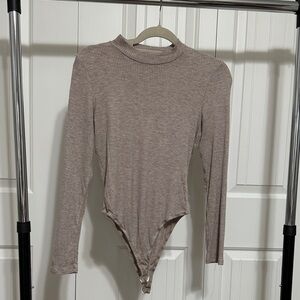 Ribbed Taupe Long Sleeve Bodysuit